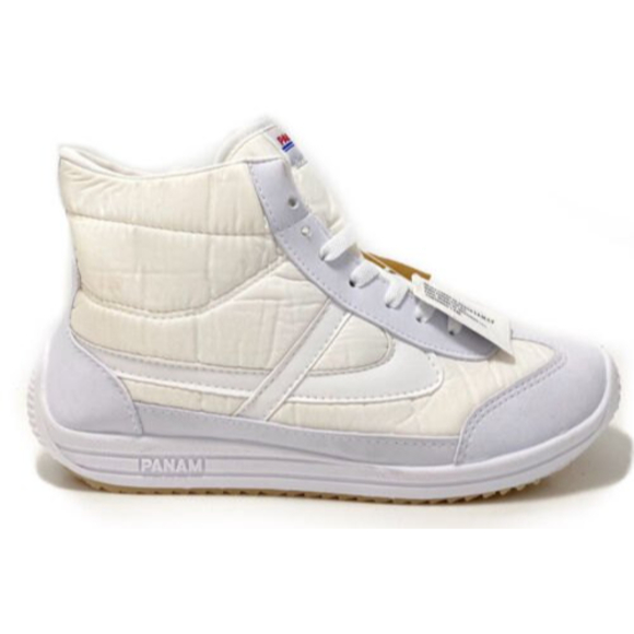 Panam White Nylon High Top Lace Up Casual Sneakers Size Mens 8,  Womens 9.5 - Picture 2 of 11